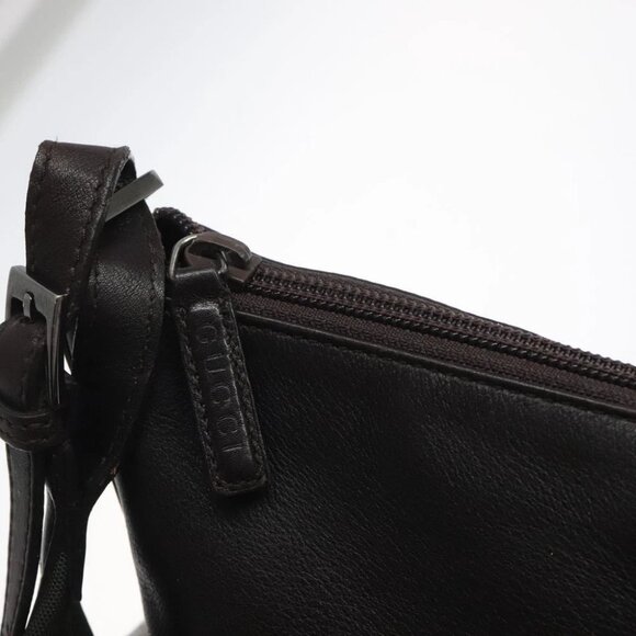 GUCCI Shoulder Bag Leather Brown Silver